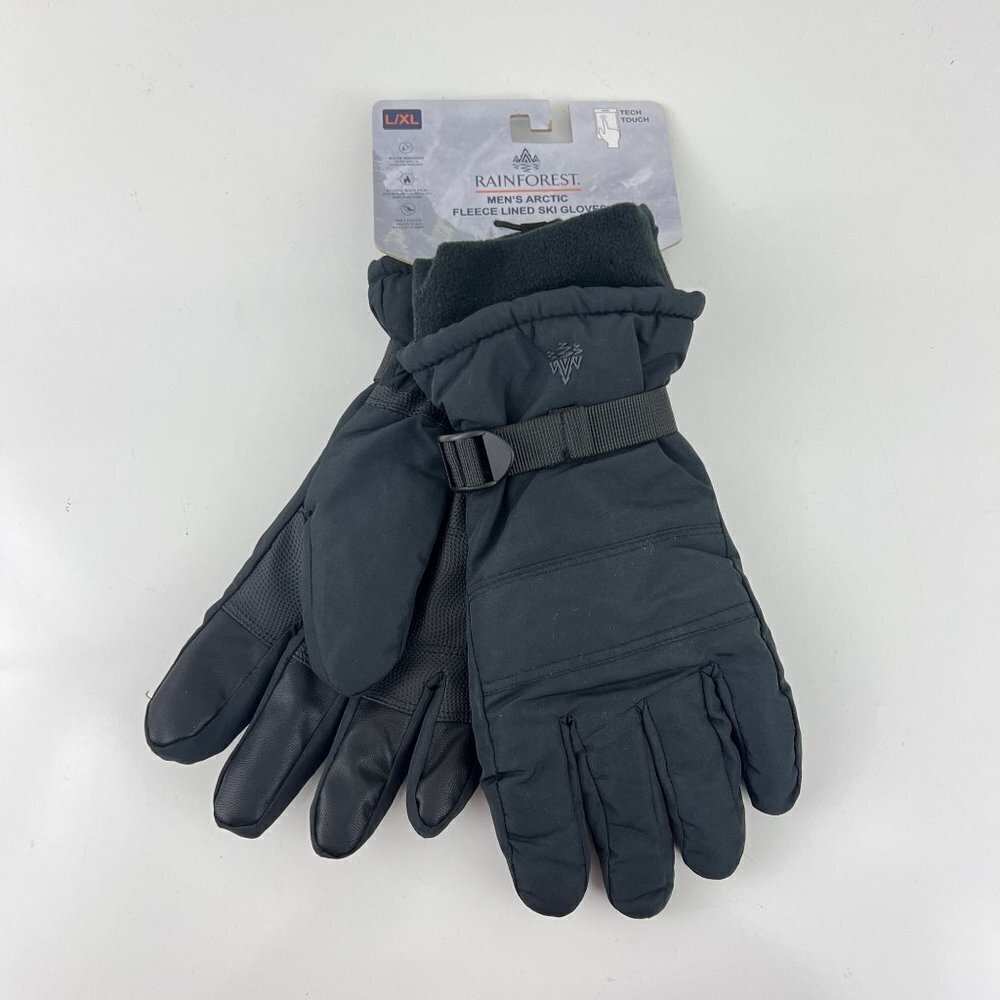 Rainforest Men's Artic Fleece‎ Lined Ski Gloves Tech Touch Black Water Resistant